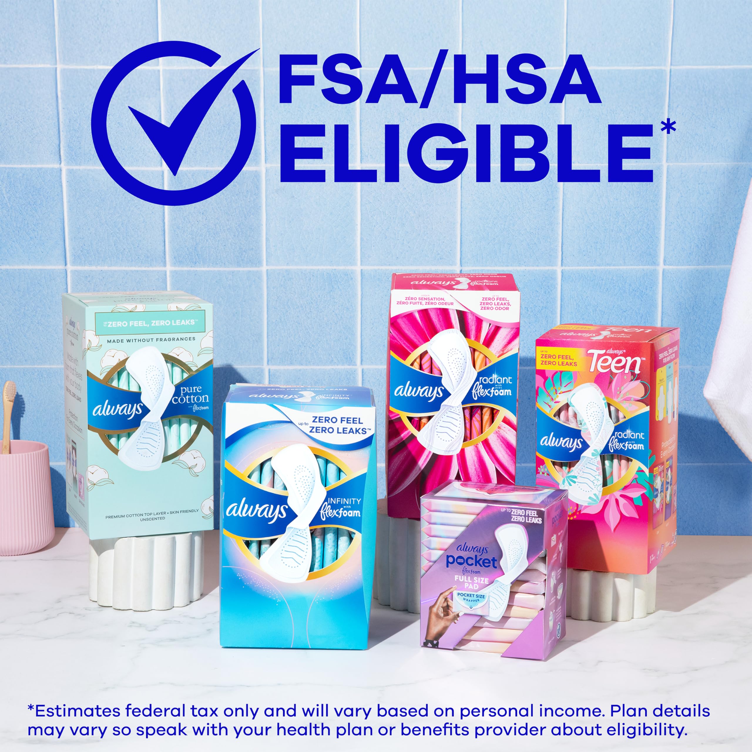 Pads Always Pure Cotton FlexFoam Unscented with Wings


