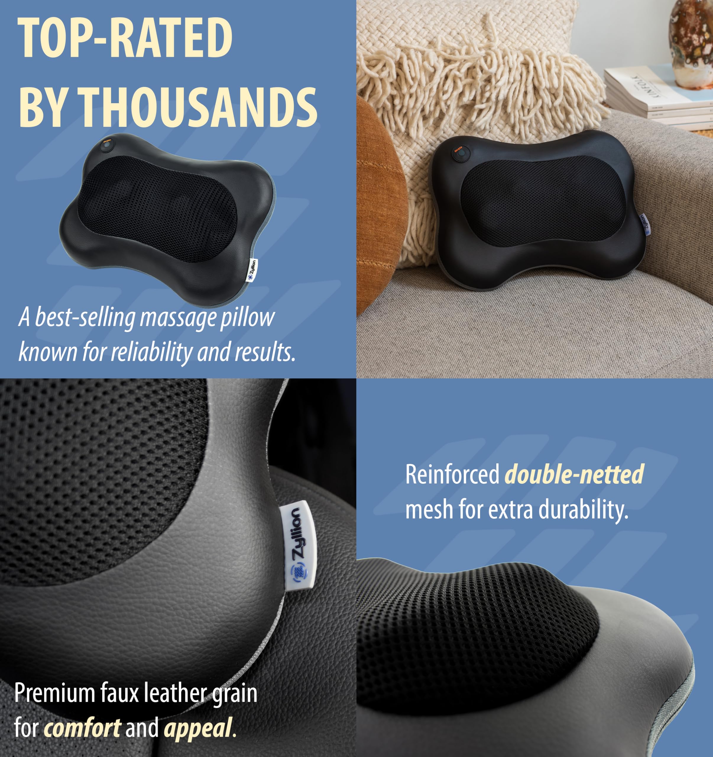 Zyllion Shiatsu Back Massager with Heat - 3D Kneading Pillow

