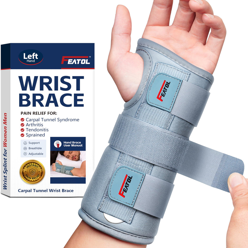 FEATOL Wrist Brace with Splints for Carpal Tunnel - Adjustable Night Support