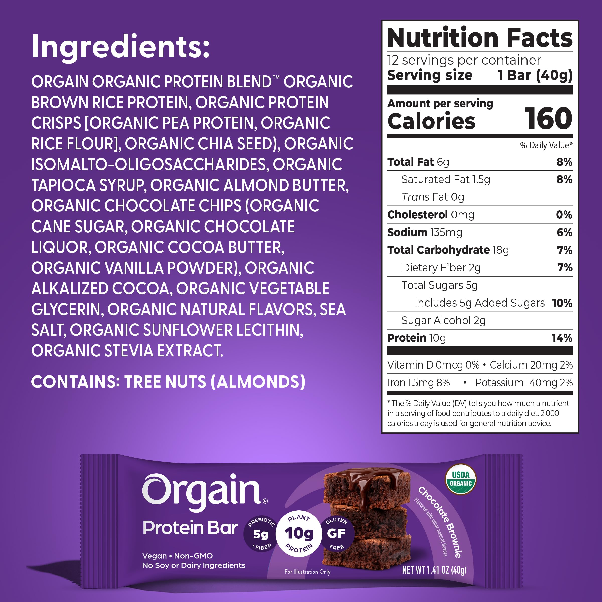 Orgain Organic Plant-Based Protein Bars | Dairy-Free Gluten-Free

