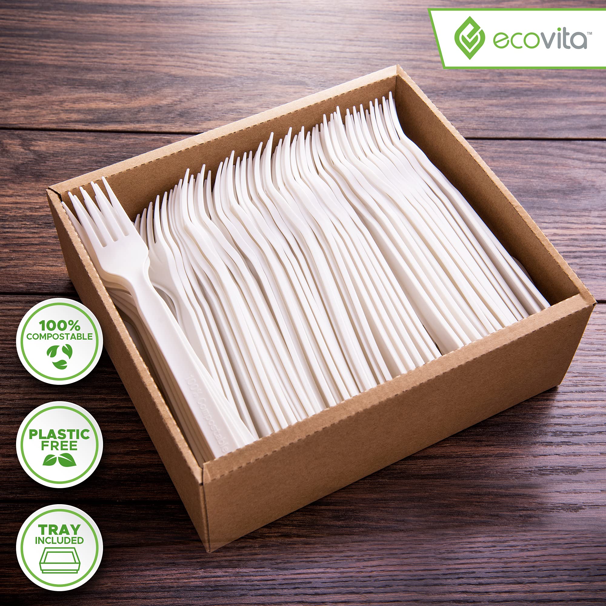 Ecovita Compostable Forks in Tray | Eco Friendly Utensils

