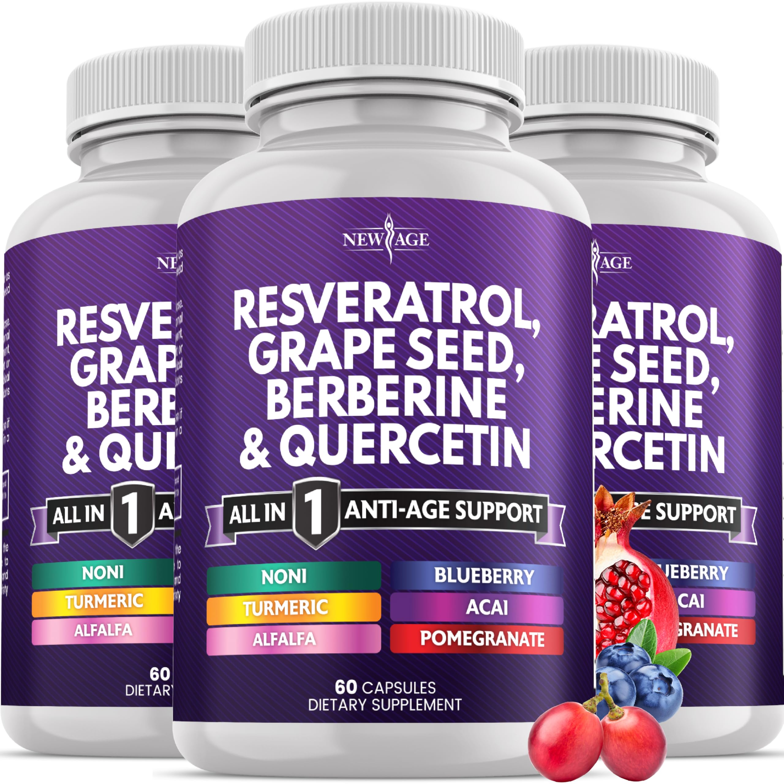 NEW AGE Resveratrol Berberine Grape Seed Quercetin NAC Acai Supplement