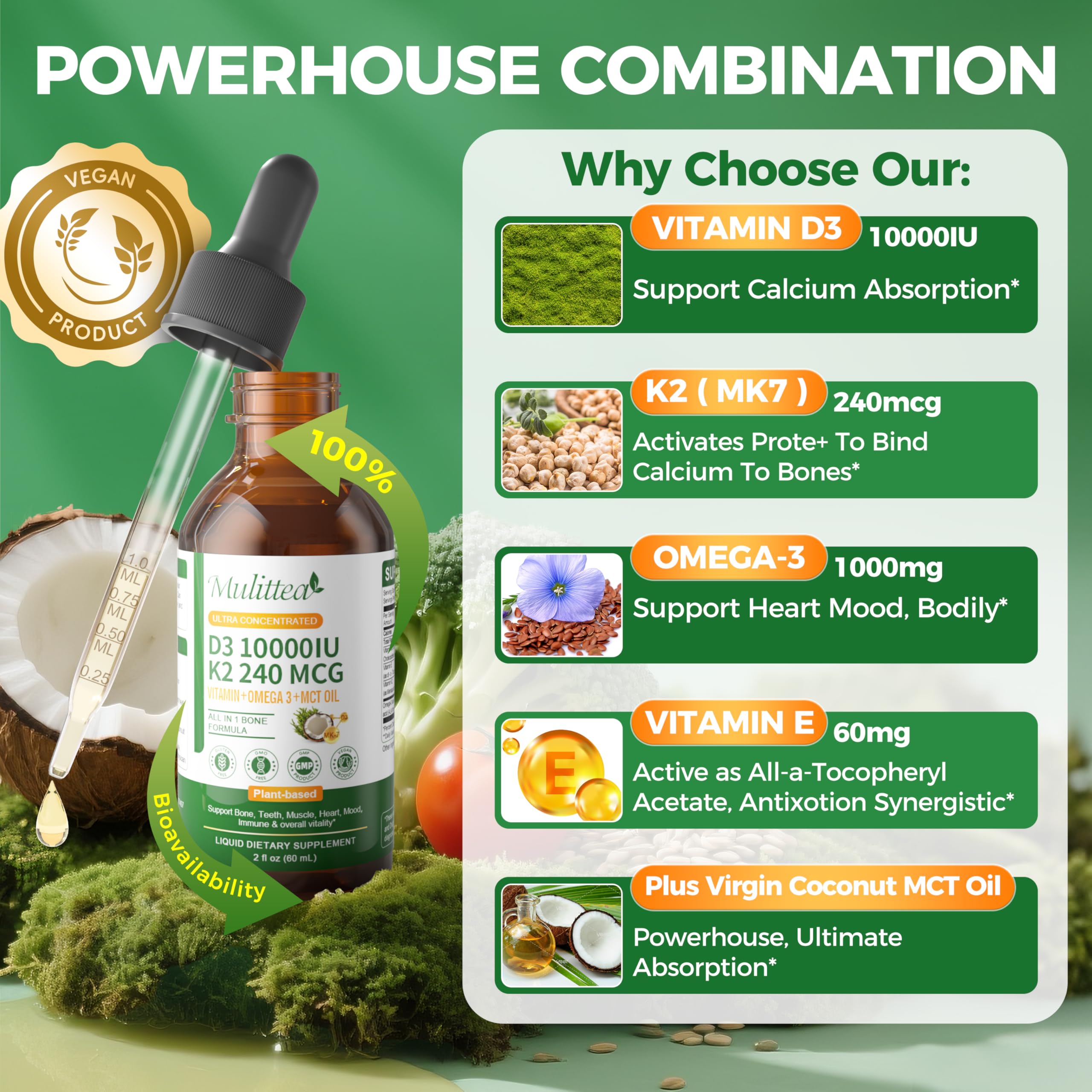 Vitamin D3 K2 Liquid with Omega-3 and Coconut MCT Oil

