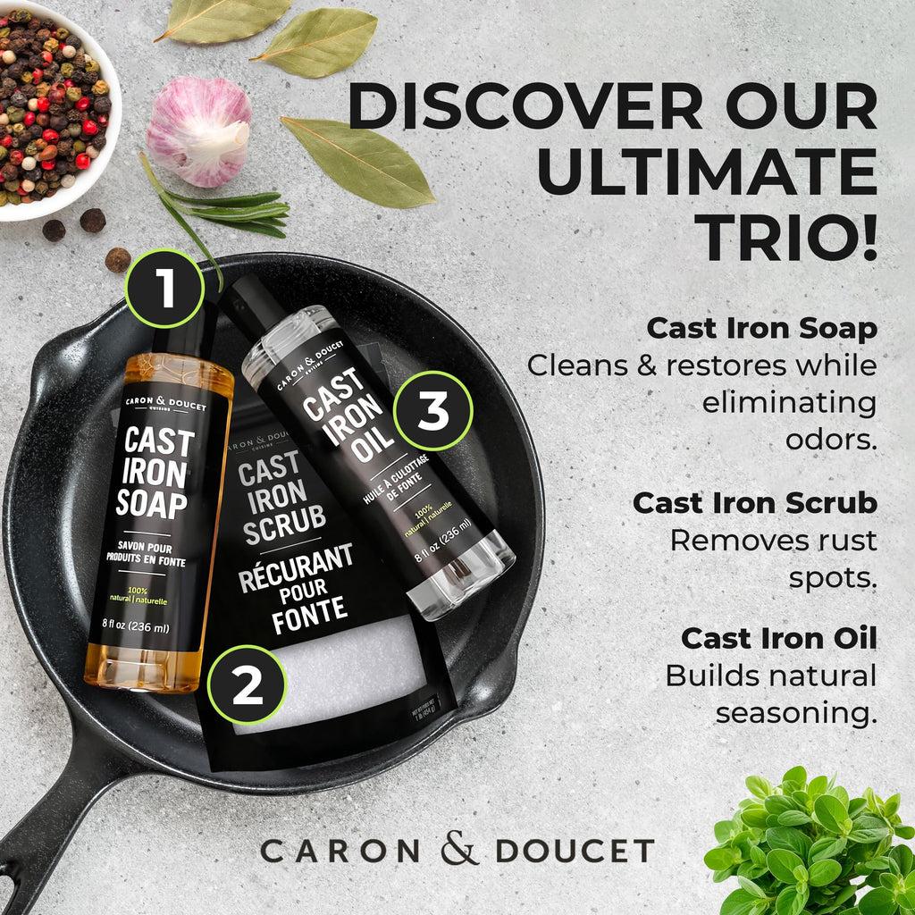 Caron & Doucet Cast Iron Care Set – Seasoning Oil & Soap

