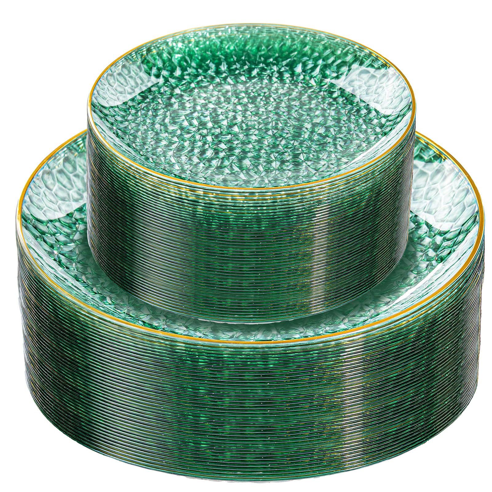 Rubtlamp Clear Plastic Plates with Gold Rim - Heavy-Duty Disposable Dinner & Dessert Plates