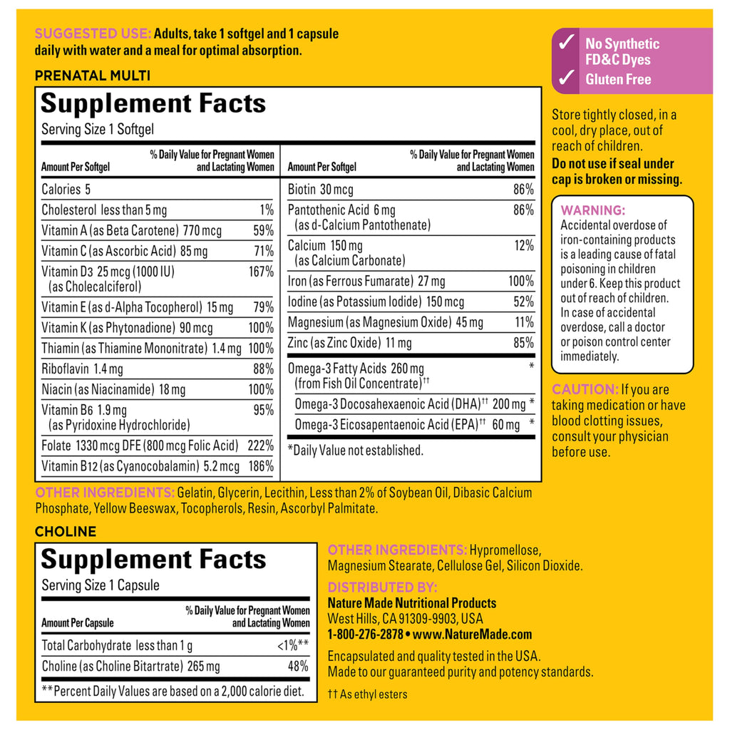 Nature Made Prenatal Vitamin + Choline DHA Folic Acid

