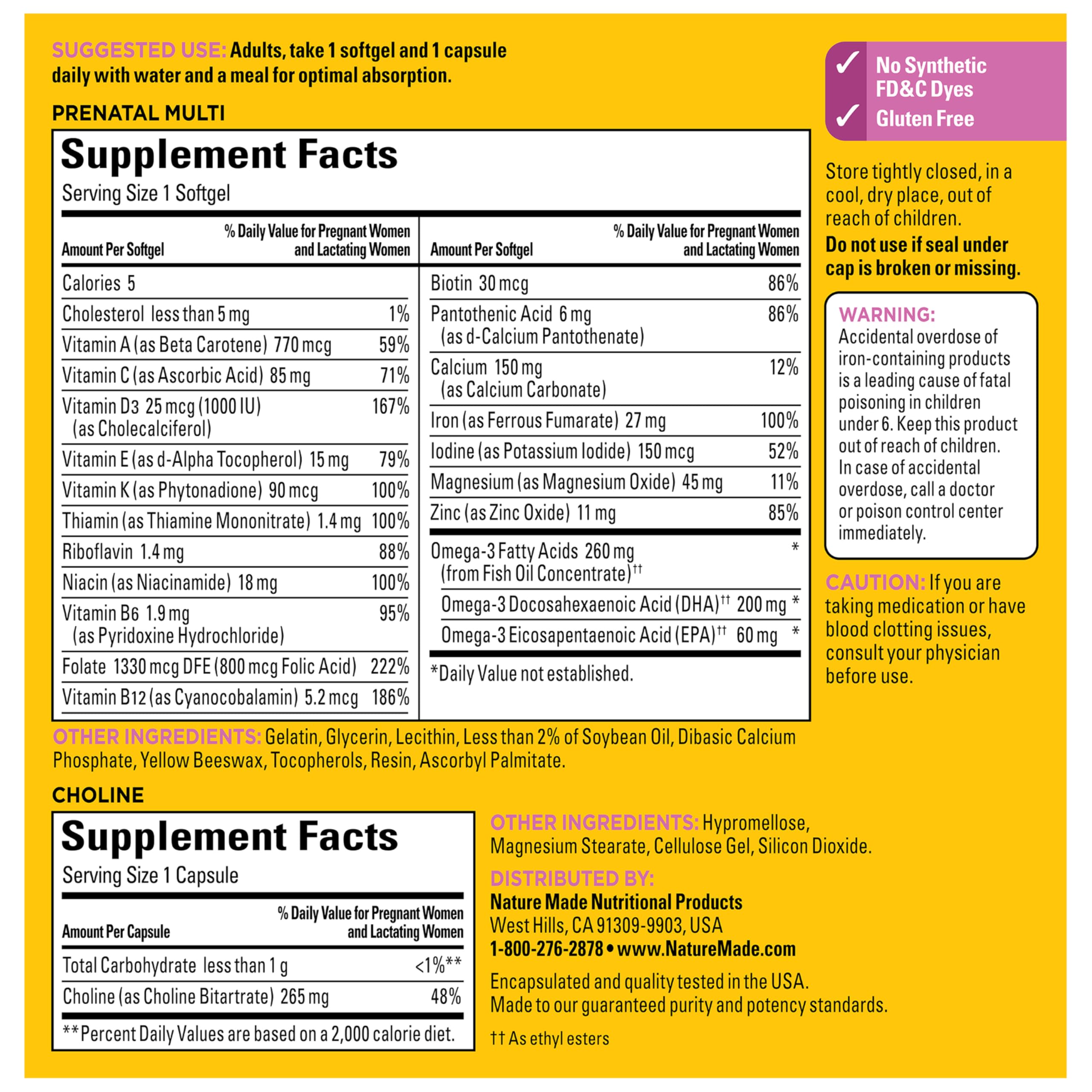 Nature Made Prenatal Vitamin + Choline DHA Folic Acid

