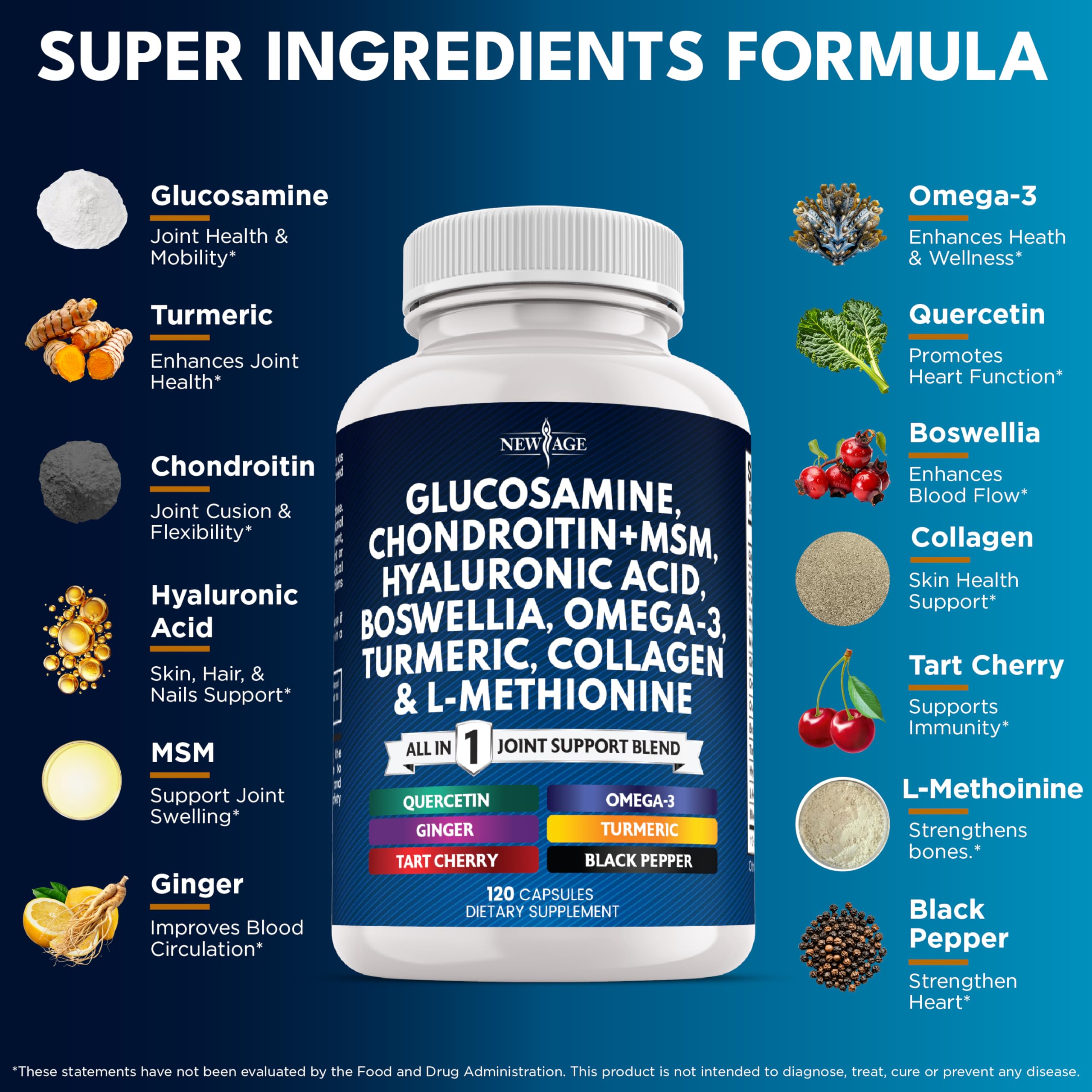 New Age Glucosamine Chondroitin MSM Curcumin Omega-3

