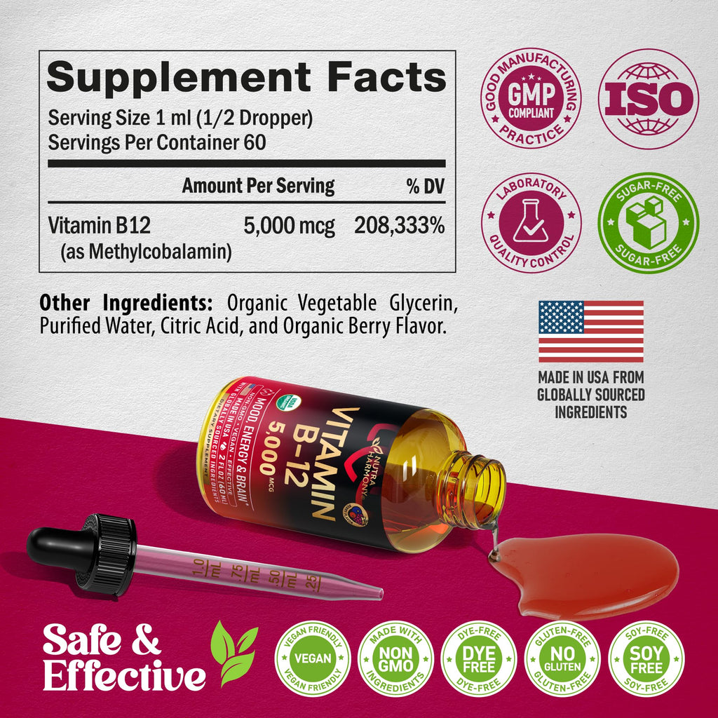 USDA Organic Vitamin B12 Sublingual Methylcobalamin 5000 mcg

