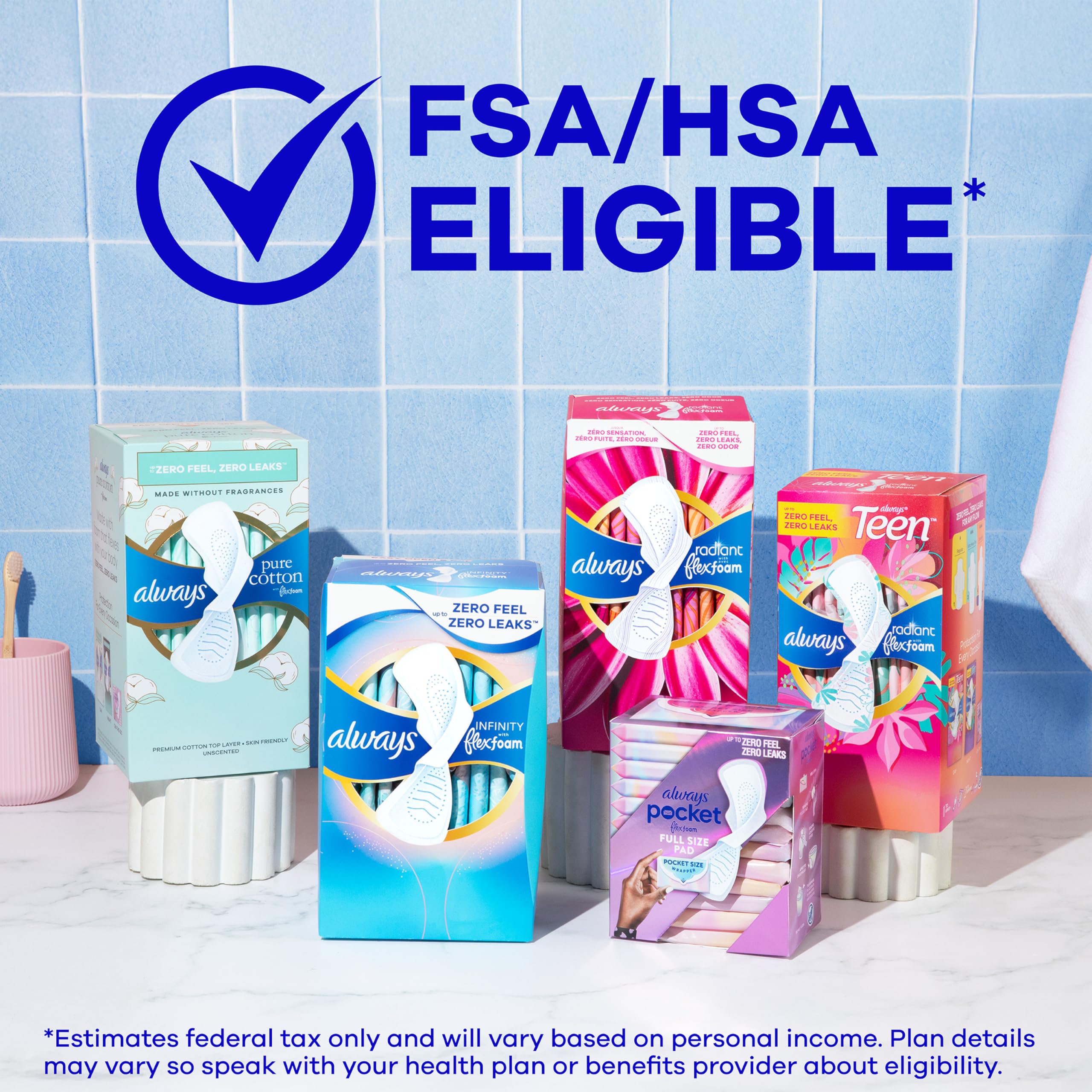 Always Pure Cotton FlexFoam Feminine Pads with Wings

