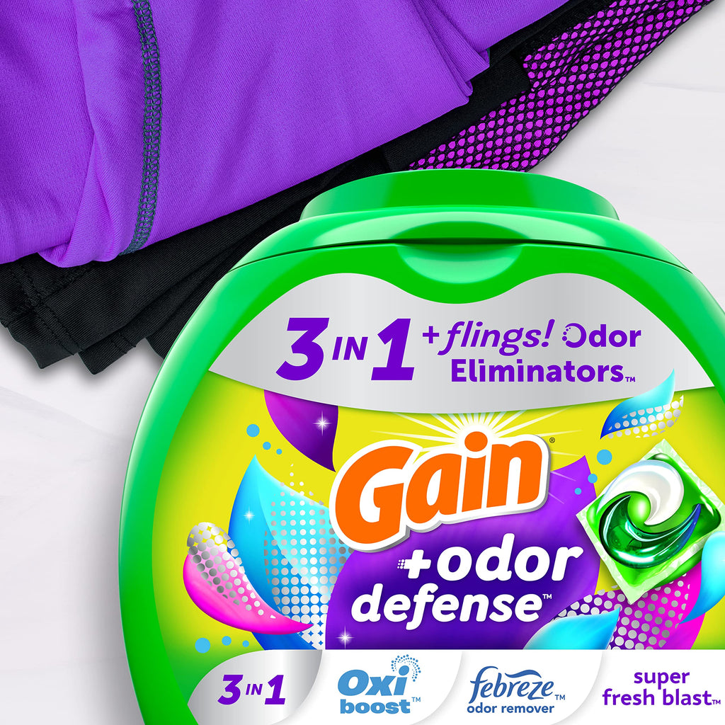 Gain Flings Odor Defense Pacs with Febreze Oxi HE 3in1

