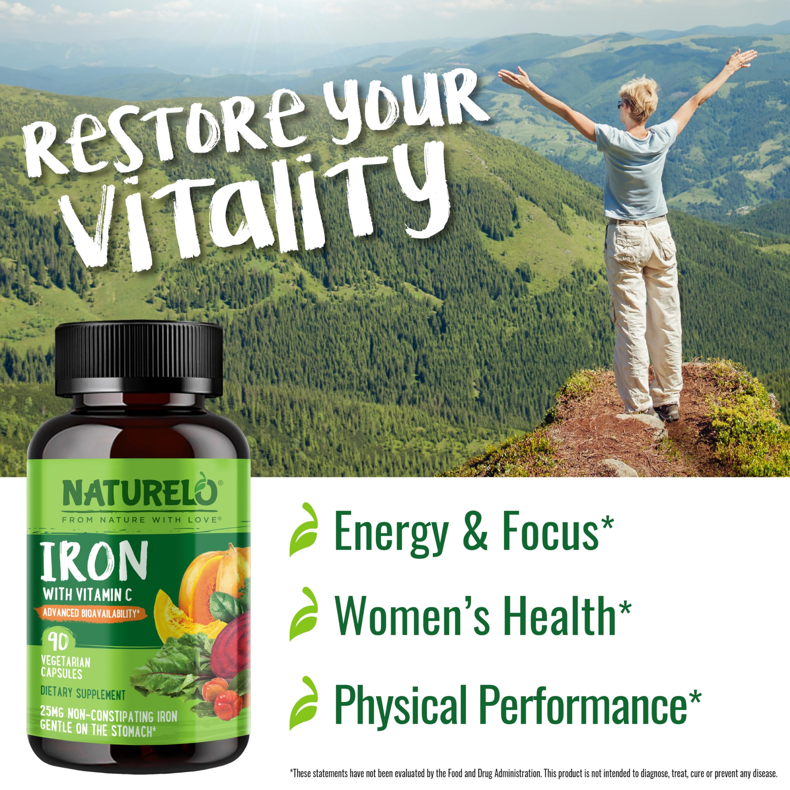 Naturelo Vegan Iron Supplement with Vitamin C


