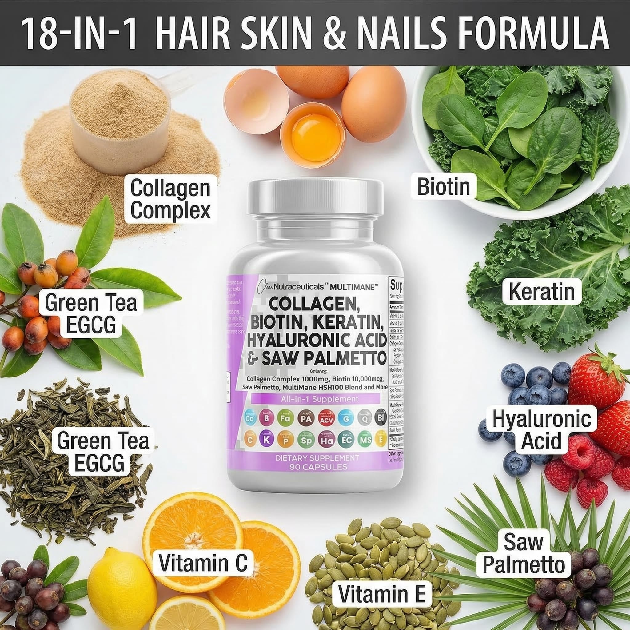 Clean Nutraceuticals Collagen Pills for Hair Skin Nails

