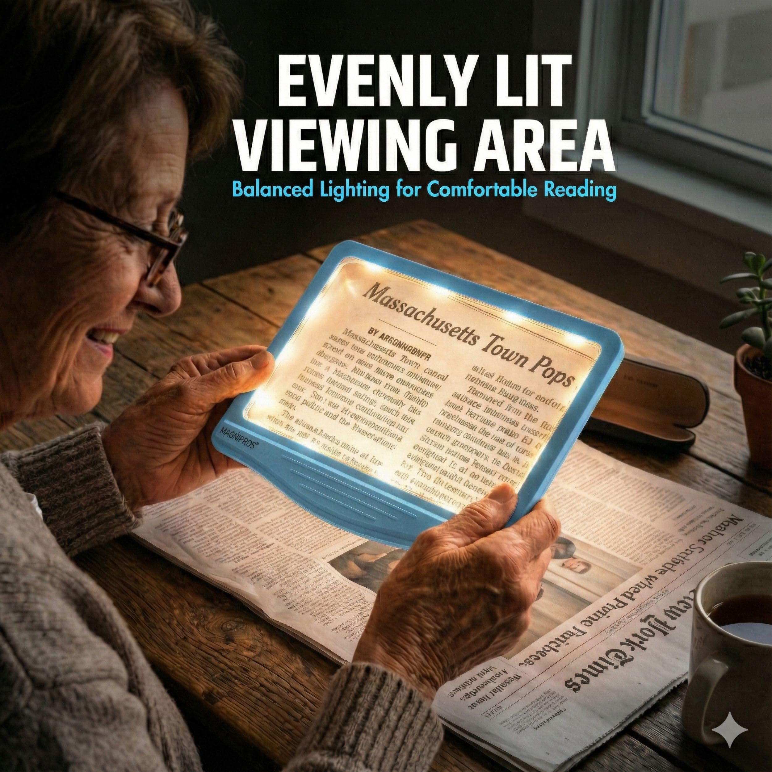 MagniPros 5X Rechargeable LED Page Magnifier – Anti-Glare Lens

